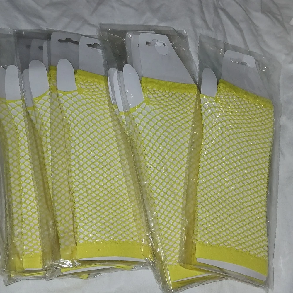 Yellow n Fishnet Arm Warmers Party favors lot of 12 NWT